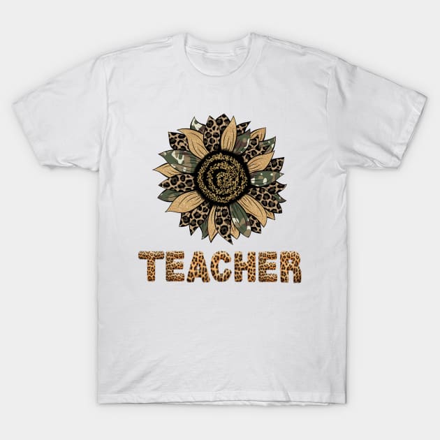 Cute Sunflower Leopard Teacher Tee Back To School T-Shirt by drag is art